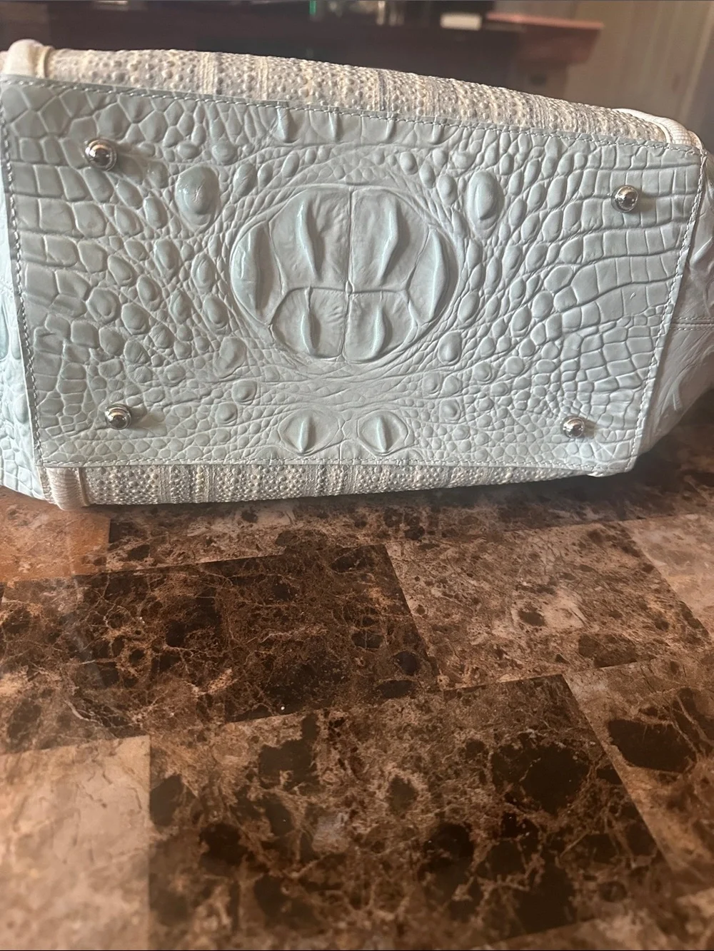 Brahmin Ivory Textured Tote with Embossed Trim